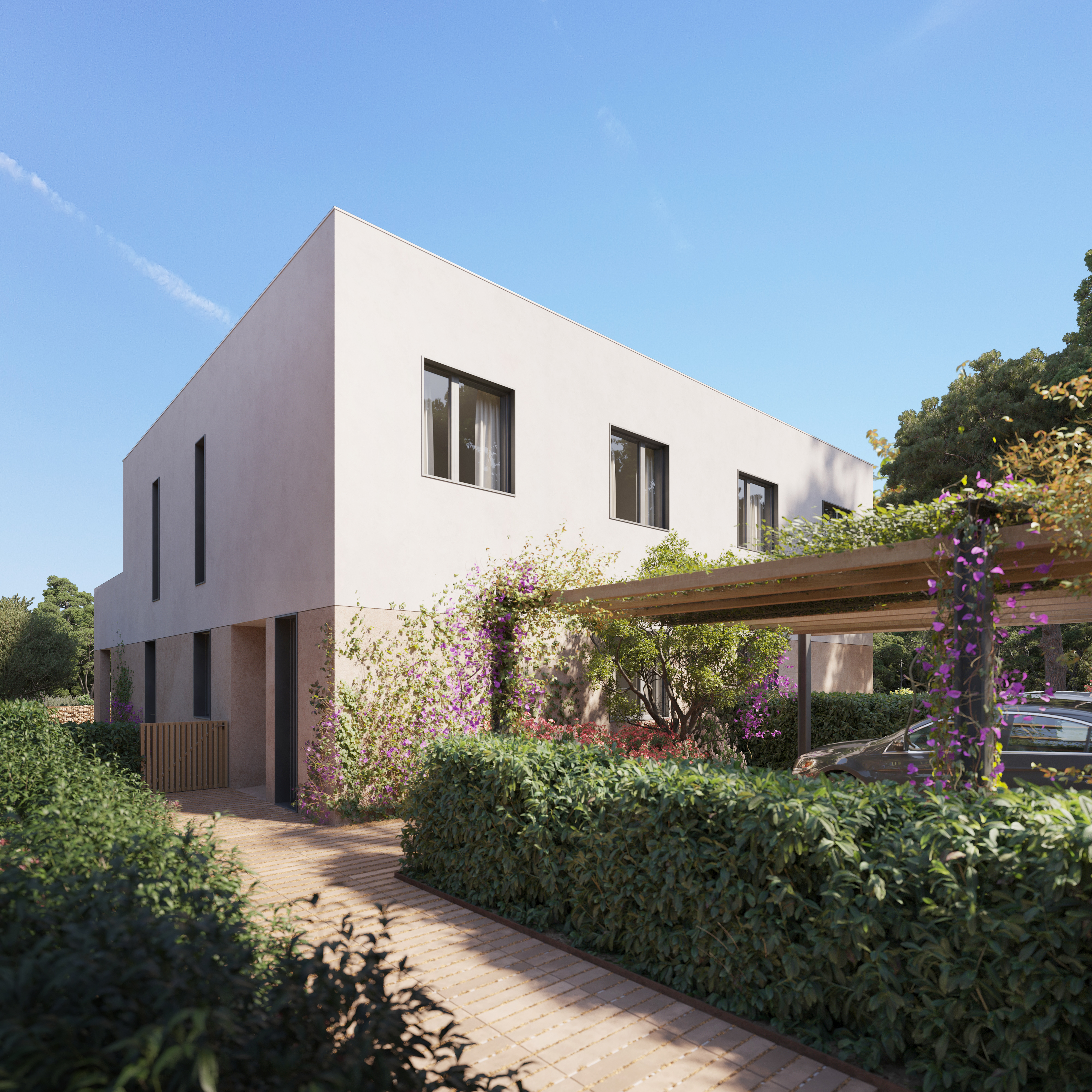 Villa con jardín y vegetación